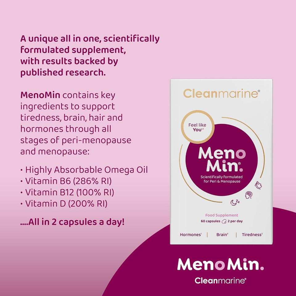 Cleanmarine Menomin - Menopause Support - Highly Absorbable Omega 3 with Soy Isoflavones - Vitamins B1, B2, B6, B12, Folic Acid, Biotin and D3-30 Servings - 120 Capsules - Multipack