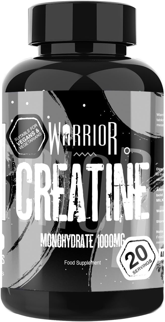 Warrior Creatine Monohydrate Tablets  3000mg Per Serving  Supplement for Performance  Supports Muscle Growth  Unflavoured  Suitable for Men & Women  Vegan & Vegetarian Friendly (60 Capsules)