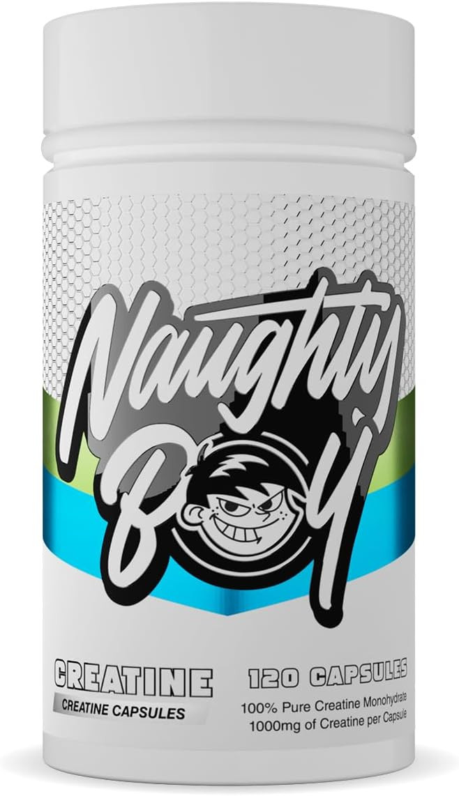 Naughty Boy Creatine Capsules, 100% Pure Creatine Monohydrate, Vegan & Keto Friendly - 120 Capsules / 40 Servings