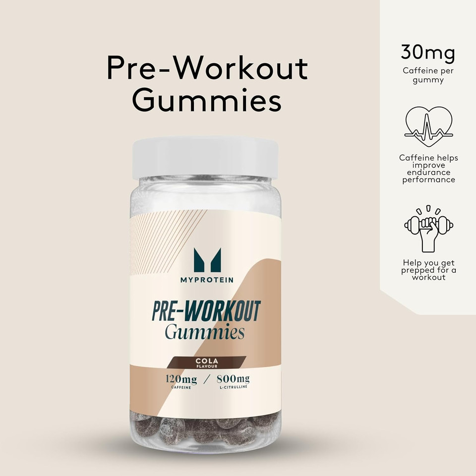Myprotein Pre-Workout Gummies  Cola Flavour  Energy-Boosting Caffeine Gummies with L-Citrulline, Taurine, and B Vitamins  Fast-Acting & Convenient Pre-Workout Supplement