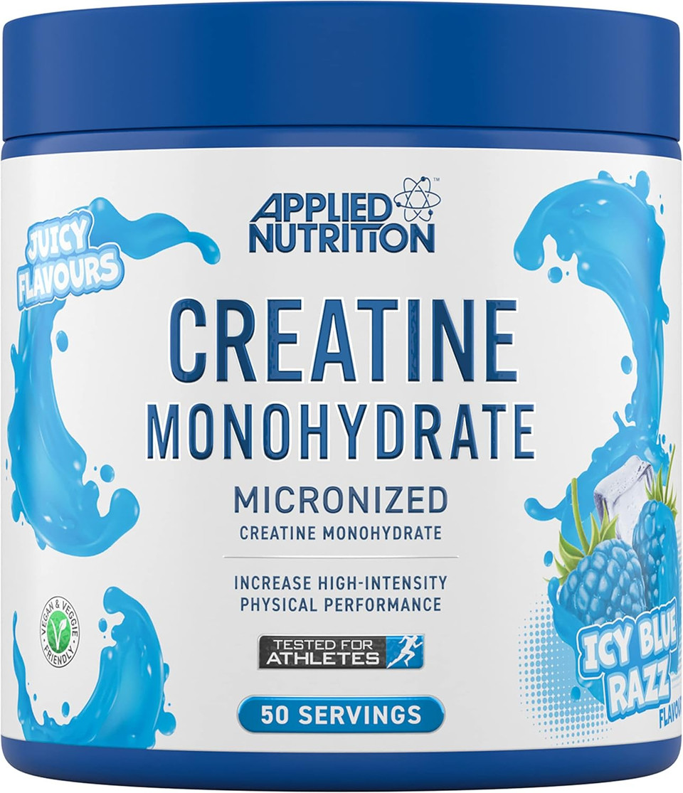 Applied Nutrition Creatine Monohydrate Powder 250g  100% Micronized Creatine  5g per Serving  Unflavoured  Supports High-Intensity Performance  ICY Blue Razz  50 Servings Applied Nutrition Creatine Monohydrate Powder 250g  100% Micronized Creatine  5g per Serving  Unflavoured  Supports High-Intensity Performance  ICY Blue Razz  50 Servings
