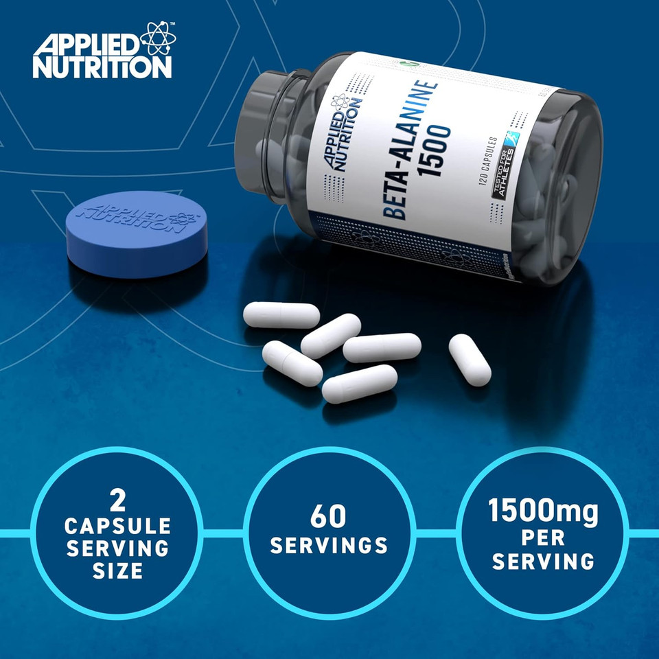 Applied Nutrition Beta Alanine 1500  Amino Acid Supplement, Strength & Performance, 750mg Beta Alanine Per Capsule (120 Capsules - 60 Servings)