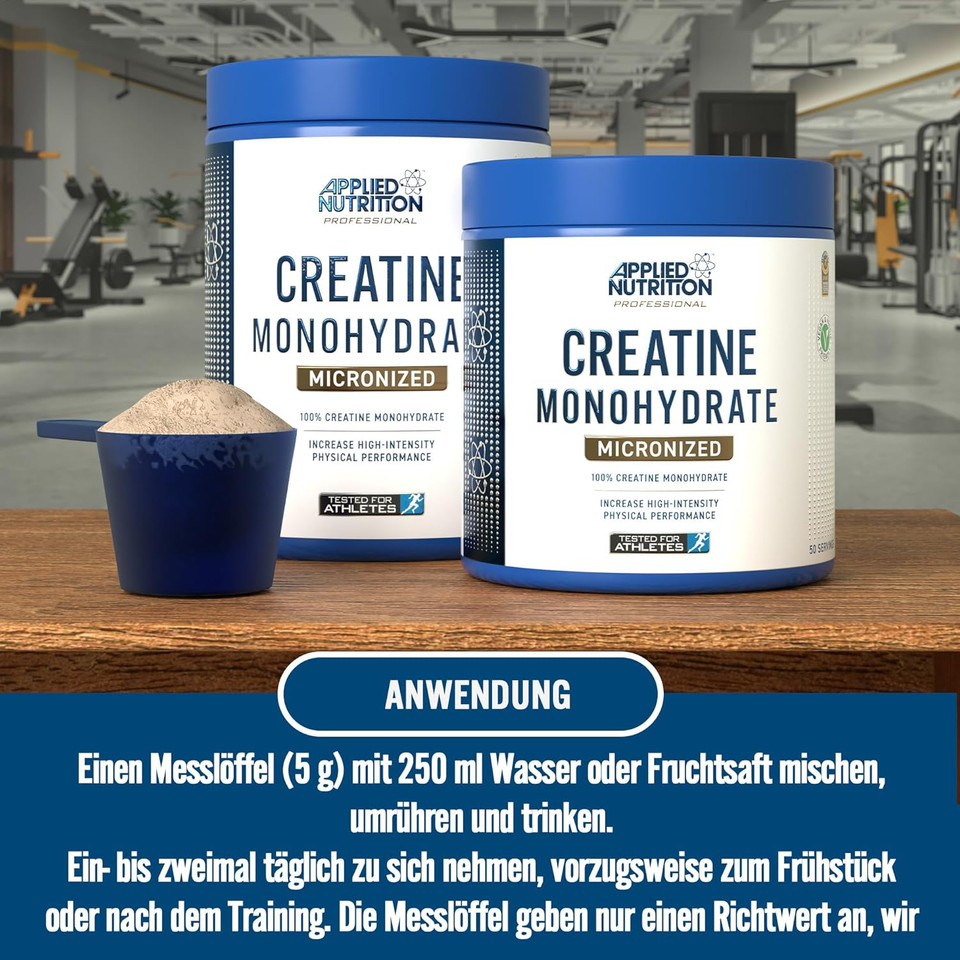 Applied Nutrition Creatine - Creatine Monohydrate Micronized Powder, Increases High-Intensity Physical Performance, Unflavoured (250g - 50 Servings) (Unflavoured) (New)