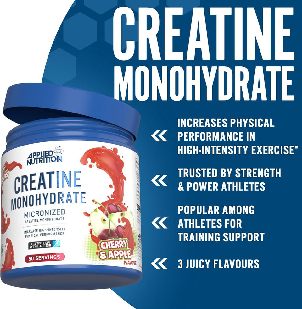 Applied Nutrition Creatine Flavoured - Creatine Monohydrate Micronized Powder with Flavour, Increases High-Intensity Physical Performance (250g - 50 Servings) (Strawberry & Raspberry) Applied Nutrition Creatine Flavoured - Creatine Monohydrate Micronized Powder with Flavour, Increases High-Intensity Physical Performance (250g - 50 Servings) (Strawberry & Raspberry)