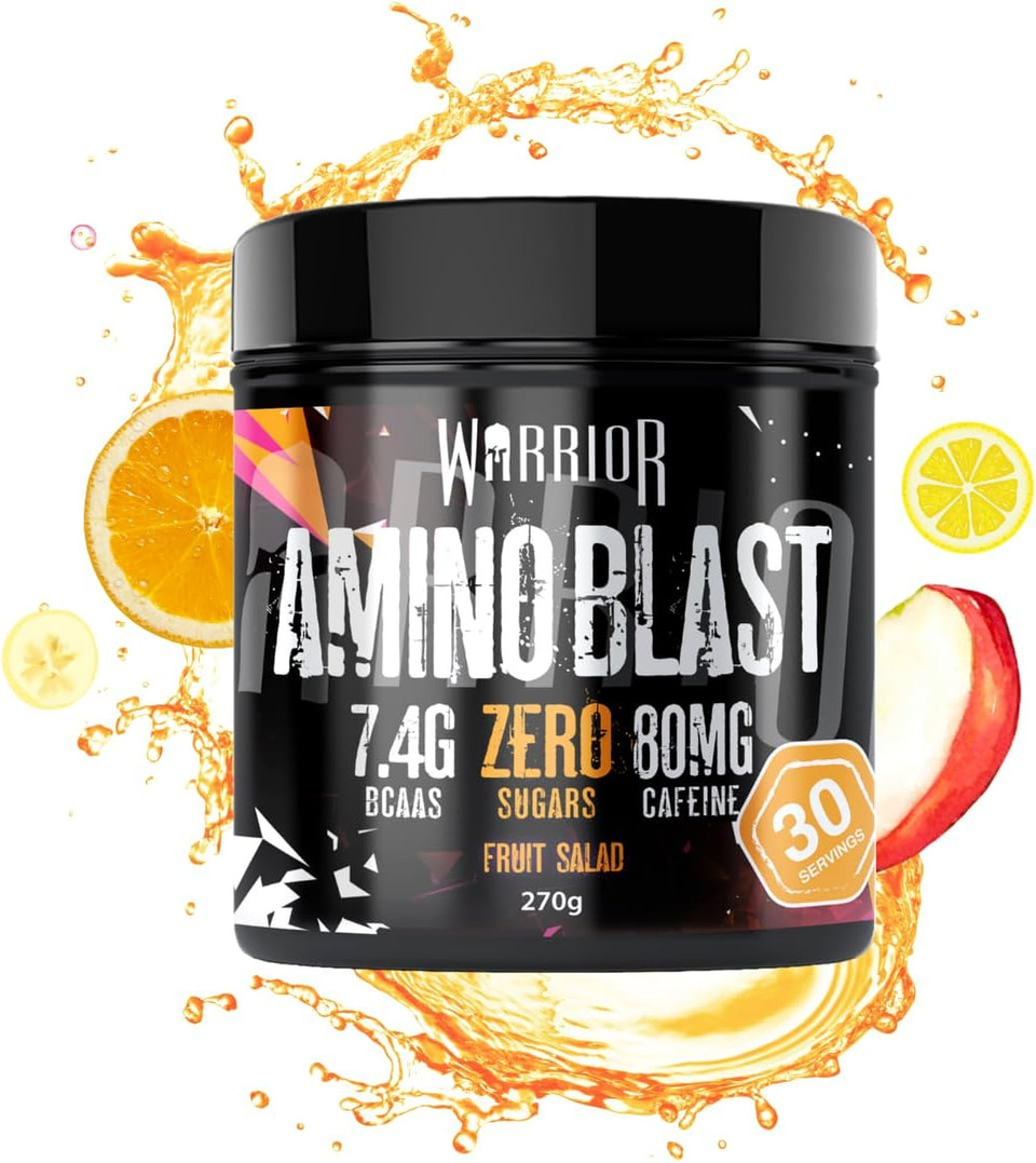 Warrior Amino Blast 270g  BCAA Powder  Branched Chain Amino Acids Supplement, Intra Workout & Recovery, Energy Drink  30 Servings (Fruit Salad)