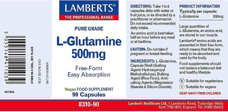 Lamberts L-Glutamine 500mg 90 Capsules