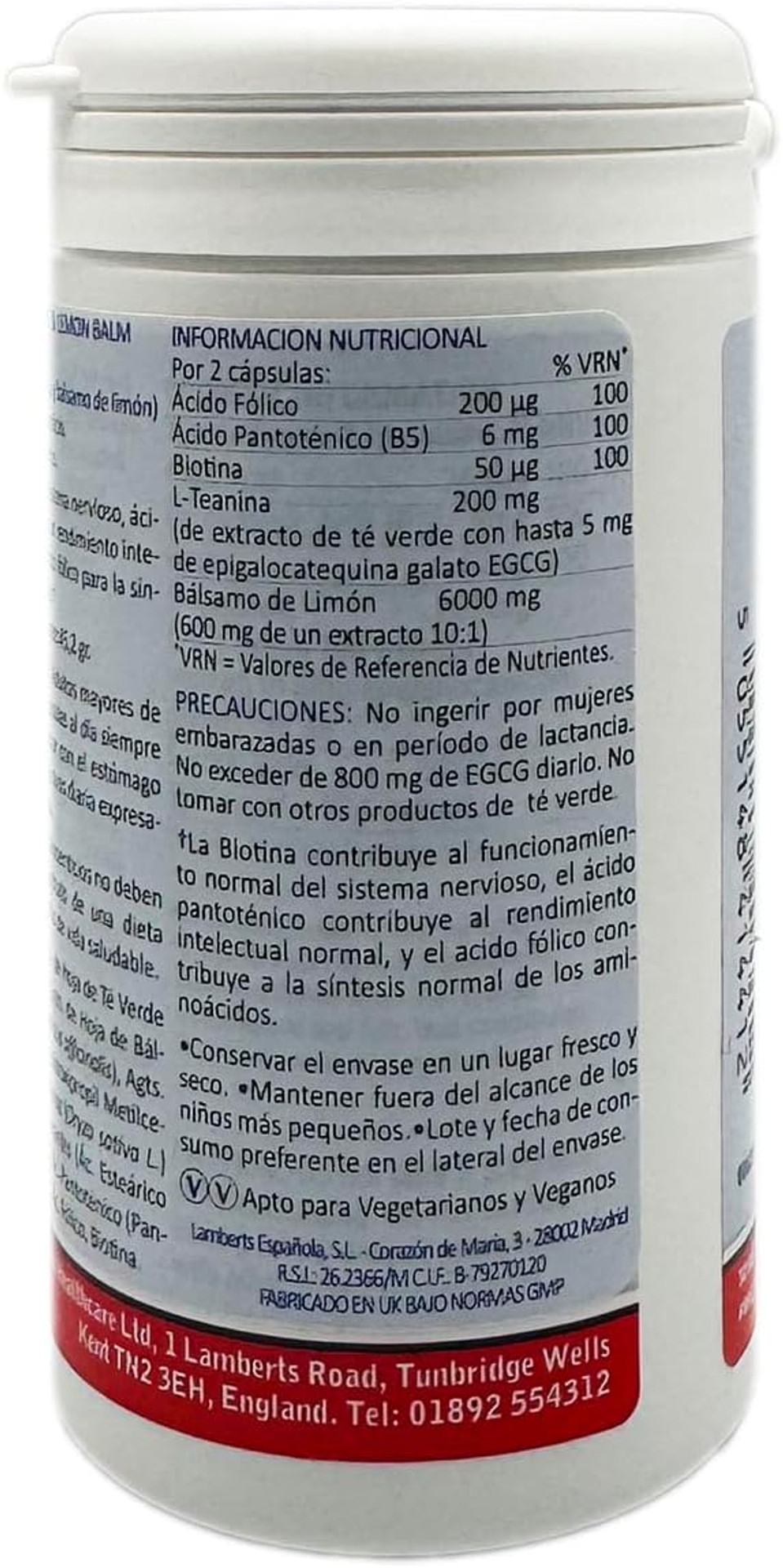 Lamberts Theanine & Lemon Balm Complex 60 Capsules for Relaxation