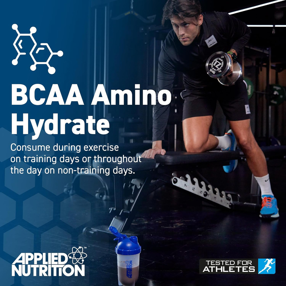 Applied Nutrition BCAA Powder - Branched Chain Amino Acids BCAAs Supplement, Amino Hydrate Intra Workout & Recovery Energy Drink (450g - 32 Servings) (Green Apple)