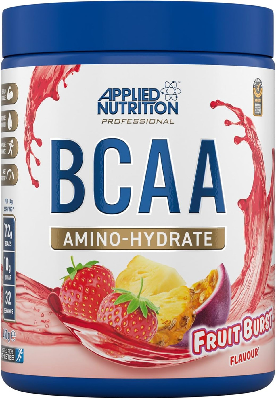 Applied Nutrition BCAA Powder - Branched Chain Amino Acids BCAAs Supplement, Amino Hydrate Intra Workout & Recovery Energy Drink (450g - 32 Servings) (Fruit Burst) Applied Nutrition BCAA Powder - Branched Chain Amino Acids BCAAs Supplement, Amino Hydrate Intra Workout & Recovery Energy Drink (450g - 32 Servings) (Fruit Burst)