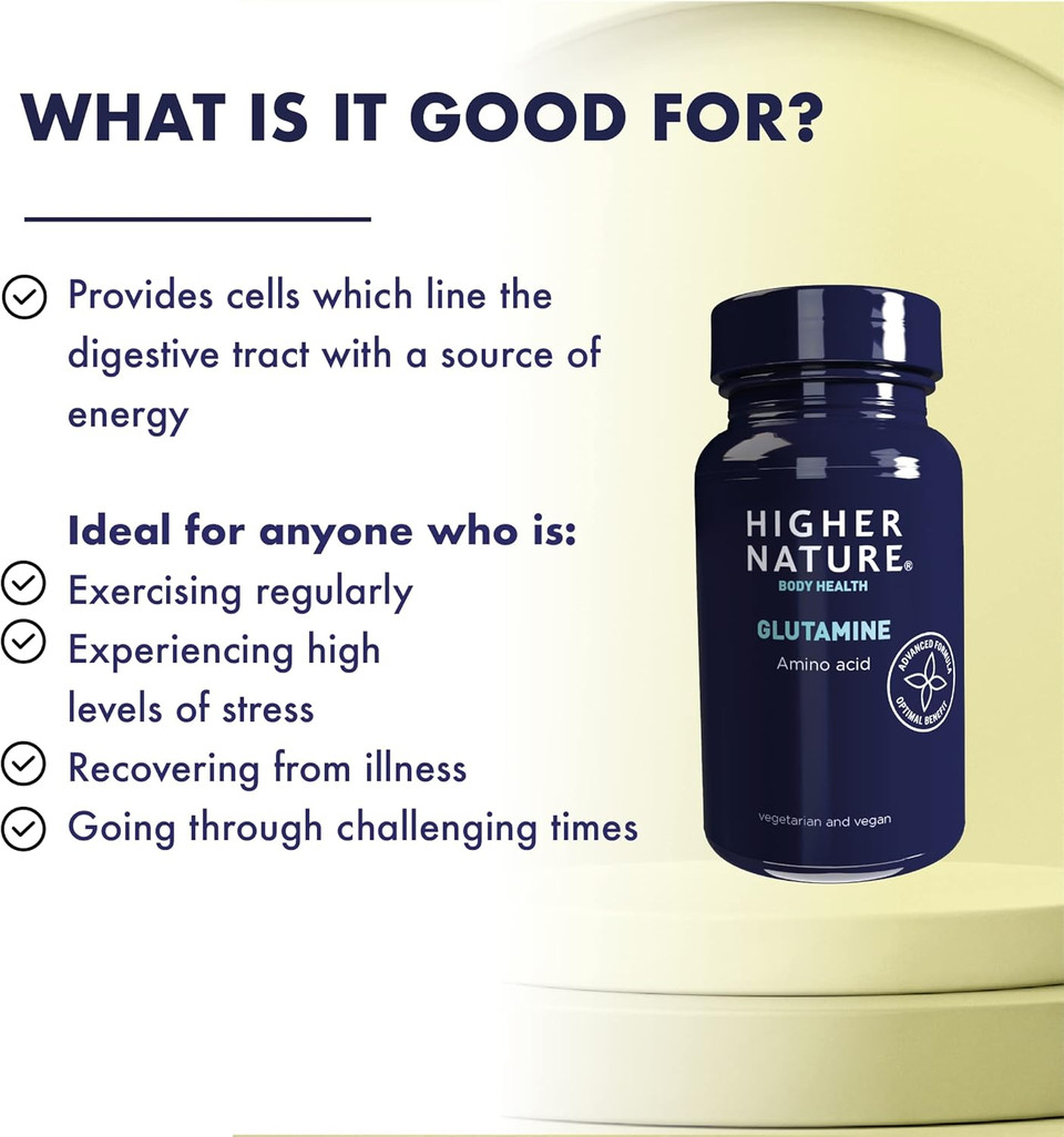 Higher Nature - Glutamine - Versatile Amino Acid - Ideal for Working Out - Supports Immune System - L Glutamine - Vegan & Vegetarian - 90 Capsules