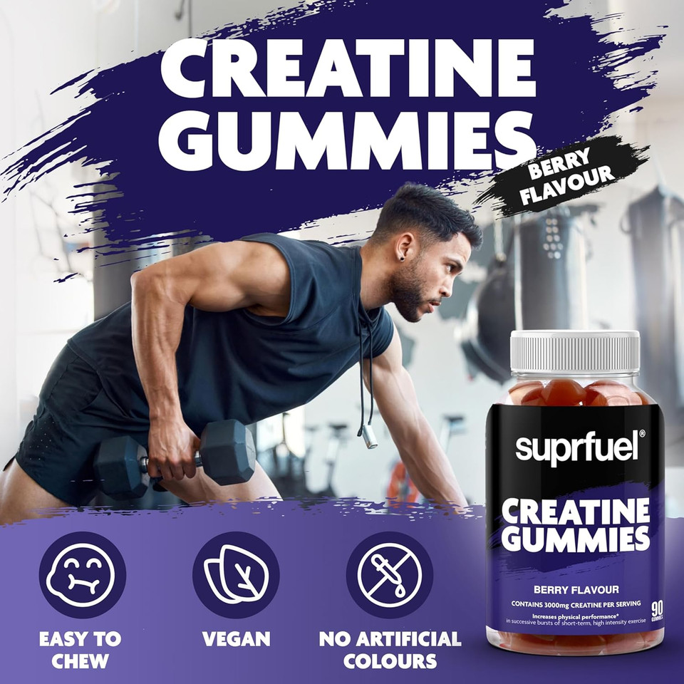 Suprfuel Creatine Gummies - 90 Vegan Berry Flavour Creatine Monohydrate Gummies - 3000mg Creatine Monohydrate Per Serving - Supports Physical Performance & Muscle Growth - Convenient & Delicious Suprfuel Creatine Gummies - 90 Vegan Berry Flavour Creatine Monohydrate Gummies - 3000mg Creatine Monohydrate Per Serving - Supports Physical Performance & Muscle Growth - Convenient & Delicious