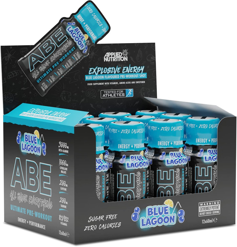 Applied Nutrition ABE Pre Workout Shot - All Black Everything Pre Workout Energy Shots, Physical Performance with Citrulline, Beta Alanine, Caffeine (Box 12 Units x 60ml) (Energy Flavour) Applied Nutrition ABE Pre Workout Shot - All Black Everything Pre Workout Energy Shots, Physical Performance with Citrulline, Beta Alanine, Caffeine (Box 12 Units x 60ml) (Energy Flavour)