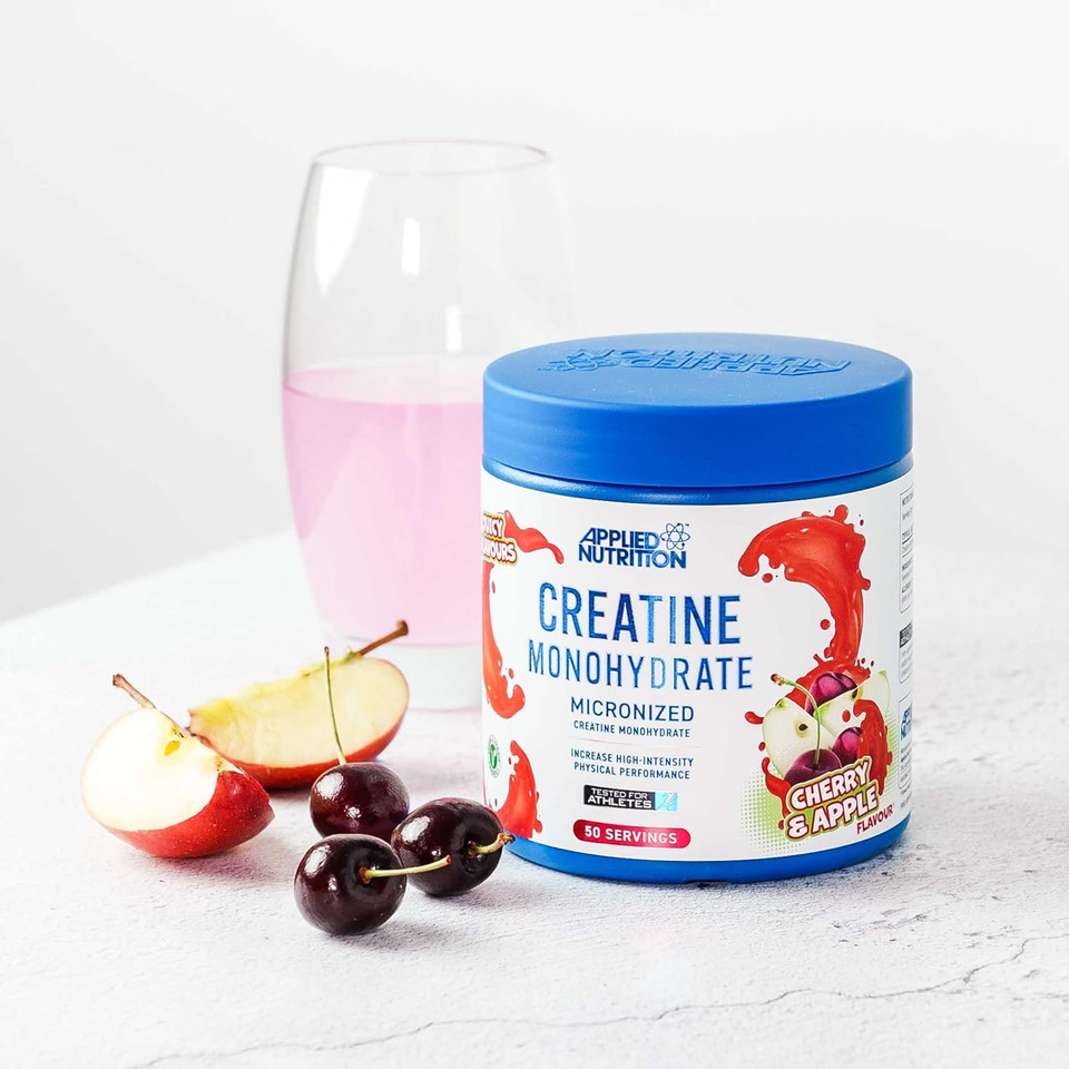 Applied Nutrition Creatine + 700ml Shaker | Creatine Monohydrate Micronized Powder with Flavour, Increases High-Intensity Physical Performance (250g - 50 Servings) (Strawberry & Raspberry)