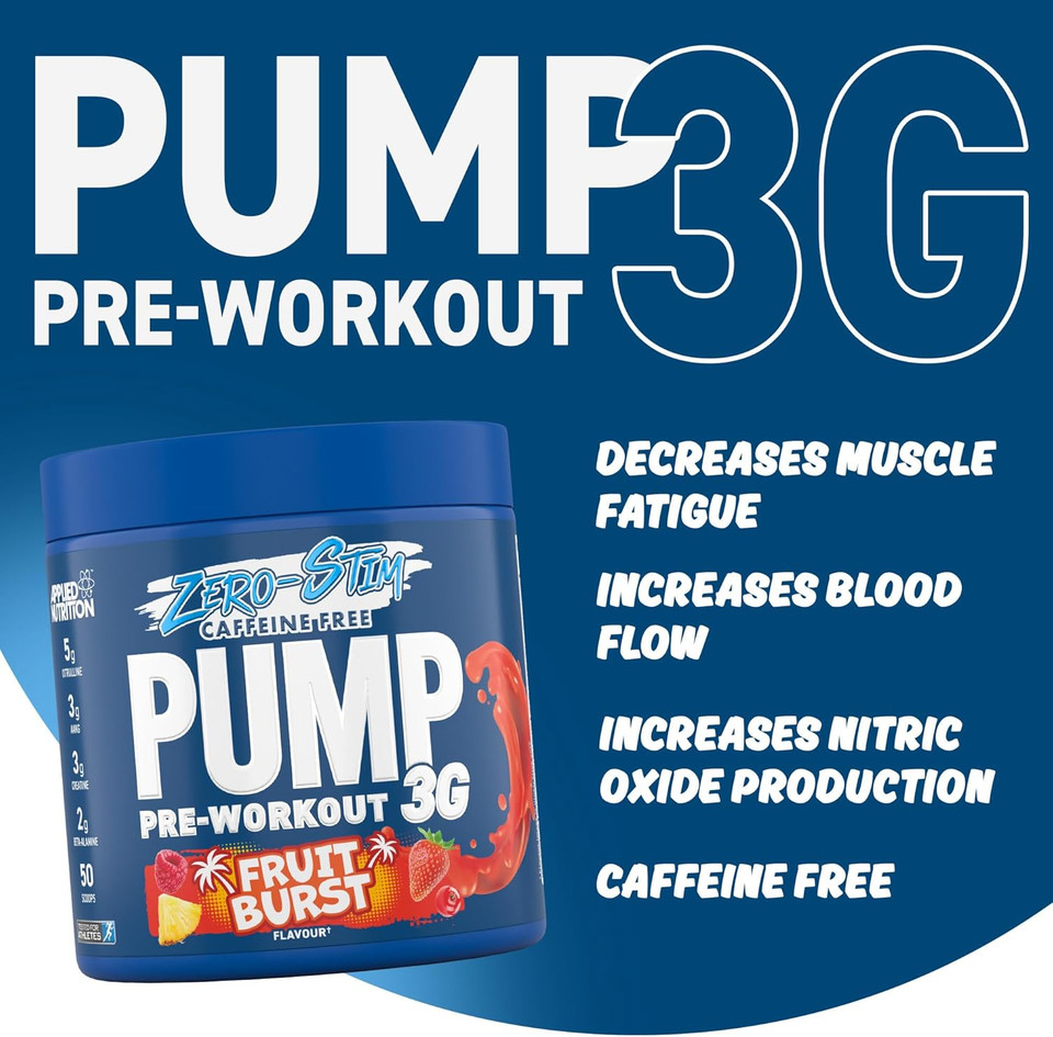 Applied Nutrition Pump Zero Pre Workout - Zero Stim, Caffeine Free, Energy & Performance (375g - 25 Servings) (Fruit Burst) Applied Nutrition Pump Zero Pre Workout - Zero Stim, Caffeine Free, Energy & Performance (375g - 25 Servings) (Fruit Burst)