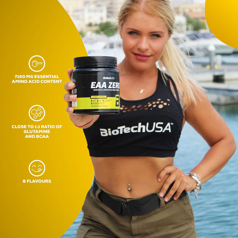 BioTechUSA EAA Zero - Essential Amino Acid Power | 7160mg EAA/Serving | WHO Recommended Ratio | Sugar-Free, Gluten-Free, 350 g, Lemon Ice Tea