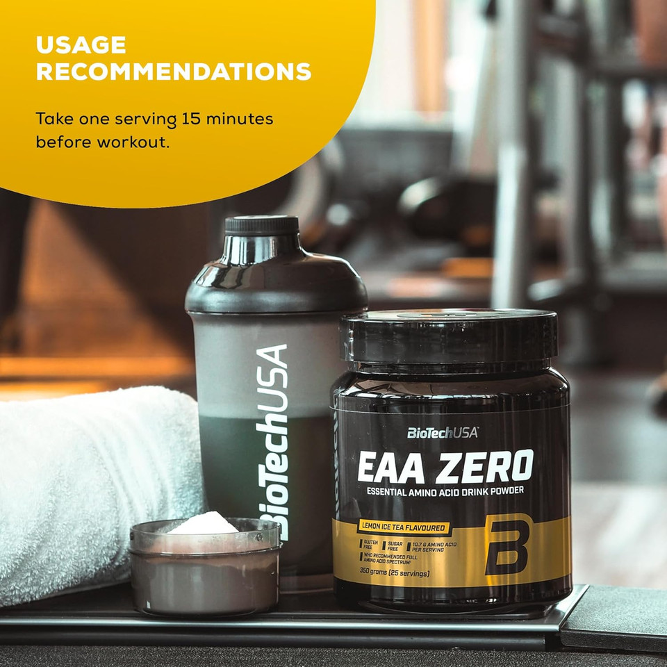BioTechUSA EAA Zero - Essential Amino Acid Power | 7160mg EAA/Serving | WHO Recommended Ratio | Sugar-Free, Gluten-Free, 350 g, Lemon Ice Tea