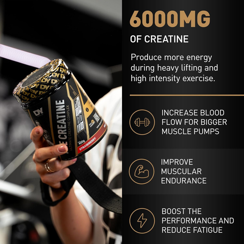 DY Nutrition The Creatine Complex 400g - High Performance Creatine Monohydrate Powder with Beta Alanine, Taurine + B Vitamins for Muscle Endurance, Pump & Recovery x40 Servings (Cherry Flavoured)