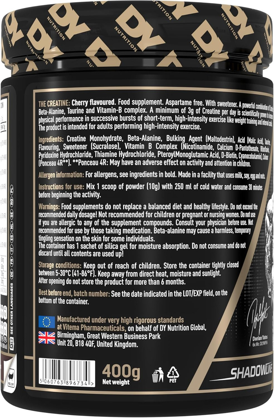 DY Nutrition The Creatine Complex 400g - High Performance Creatine Monohydrate Powder with Beta Alanine, Taurine + B Vitamins for Muscle Endurance, Pump & Recovery x40 Servings (Strawberry Flavoured)