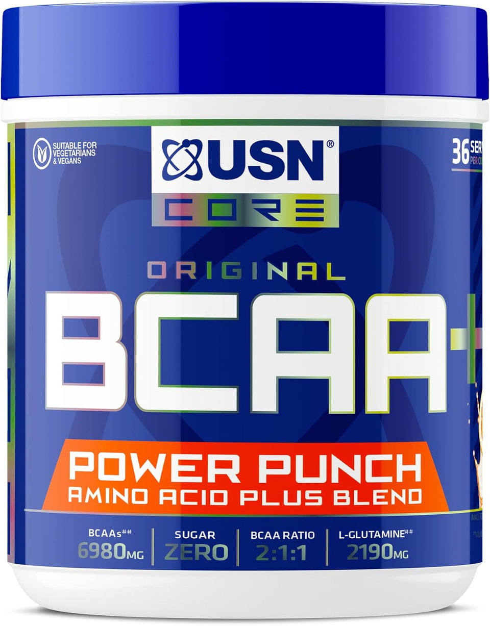 USN Power Punch BCAA Amino Acids Powder, Watermelon Flavour - 400g, Vegan BCAA Powder, Vitamin B6 & No Sugar, Pre Workout or Intra Workout Energy Drink Mix & Dietary Supplement to Maximise Performance USN Power Punch BCAA Amino Acids Powder, Watermelon Flavour - 400g, Vegan BCAA Powder, Vitamin B6 & No Sugar, Pre Workout or Intra Workout Energy Drink Mix & Dietary Supplement to Maximise Performance