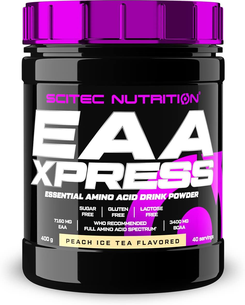 Scitec Nutrition EAA Xpress  Full Spectrum Essential Amino Acids  3400mg BCAA, 7160mg EAA  Gluten-Free, Sugar-Free, Lactose-Free, 400 g, Peach Ice Tea