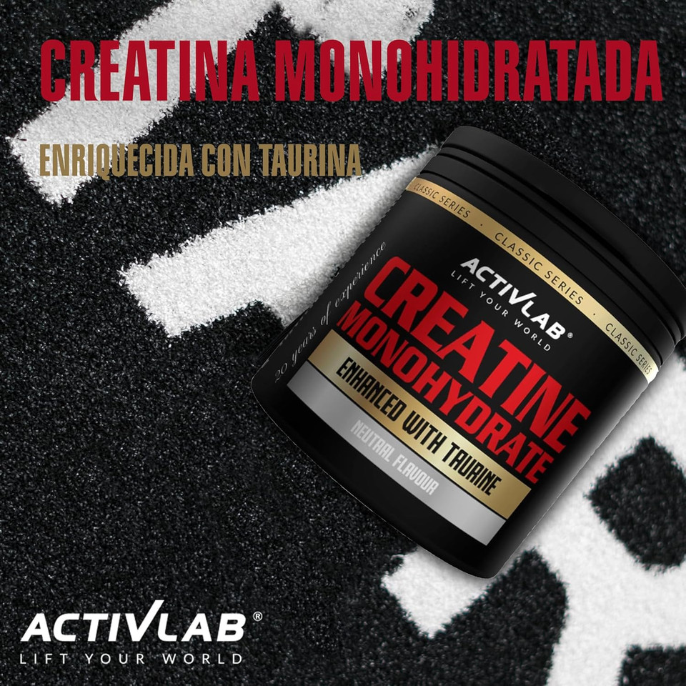 Activlab Creatine Monohydrate | Jar 300g | 50 Servings | Natural Flavor | Contains Taurine | Increasing Strength | Powder | 3X lab Tested
