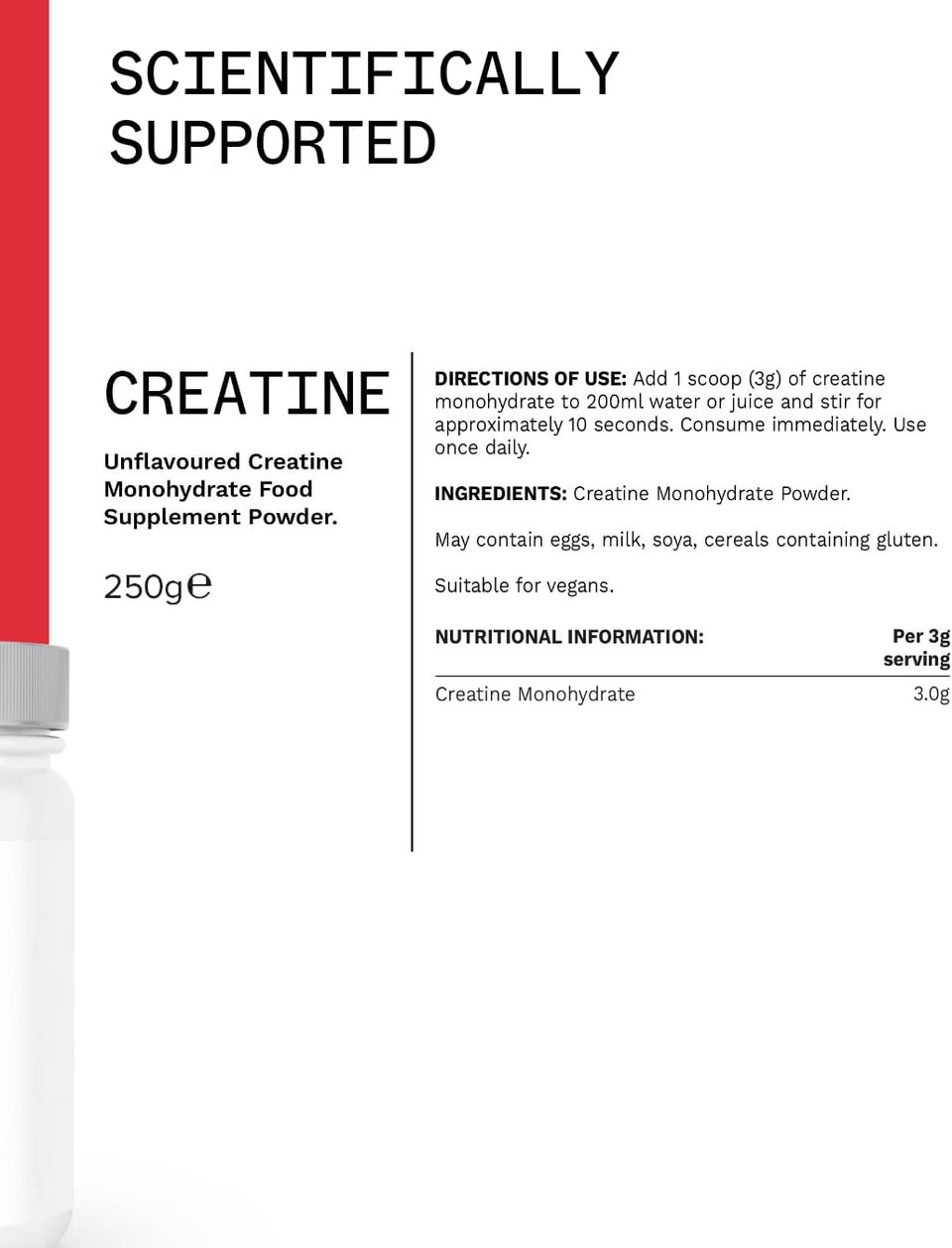 PhD Nutrition 100% Micronised Creatine Monohydrate Powder | Improved Strength and Performance During Exercise, 250g