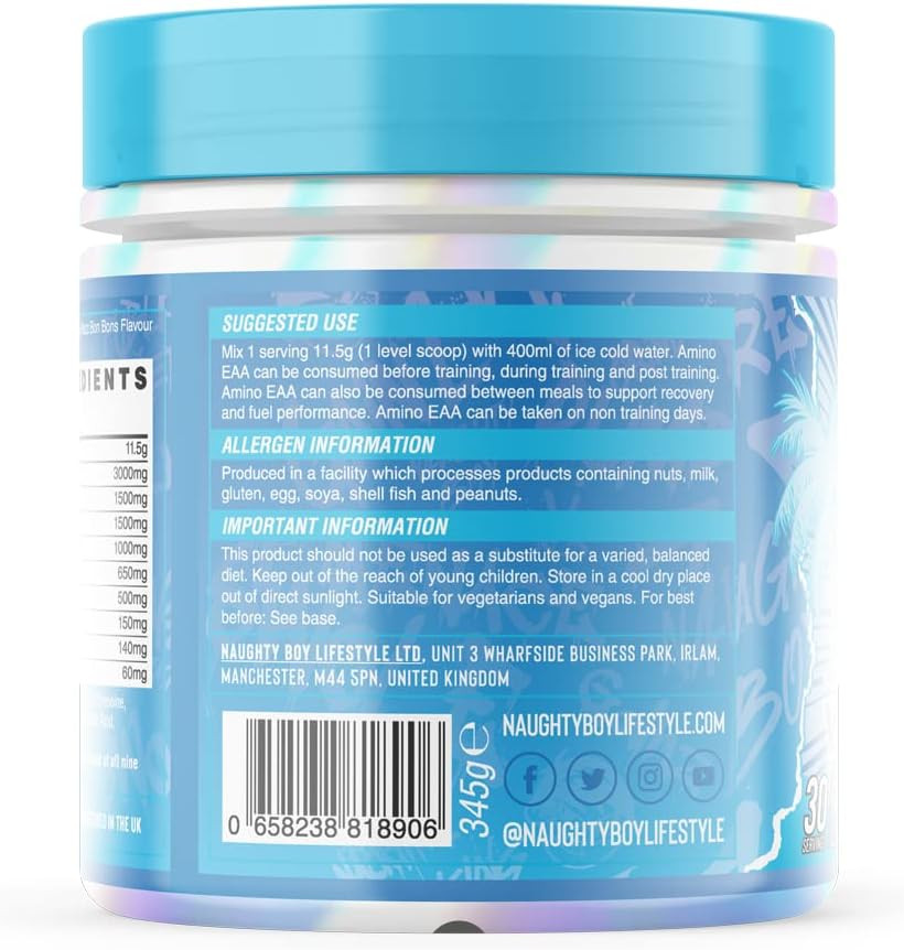 Naughty Boy Summer Vibes Essential Amino Acids with All 3 BCAA's and 9 EAA's in Total, Clinically Dosed Amino Acid Drink, Supplements for Men & Woman - 345g/30 Servings (Summer Fruits)