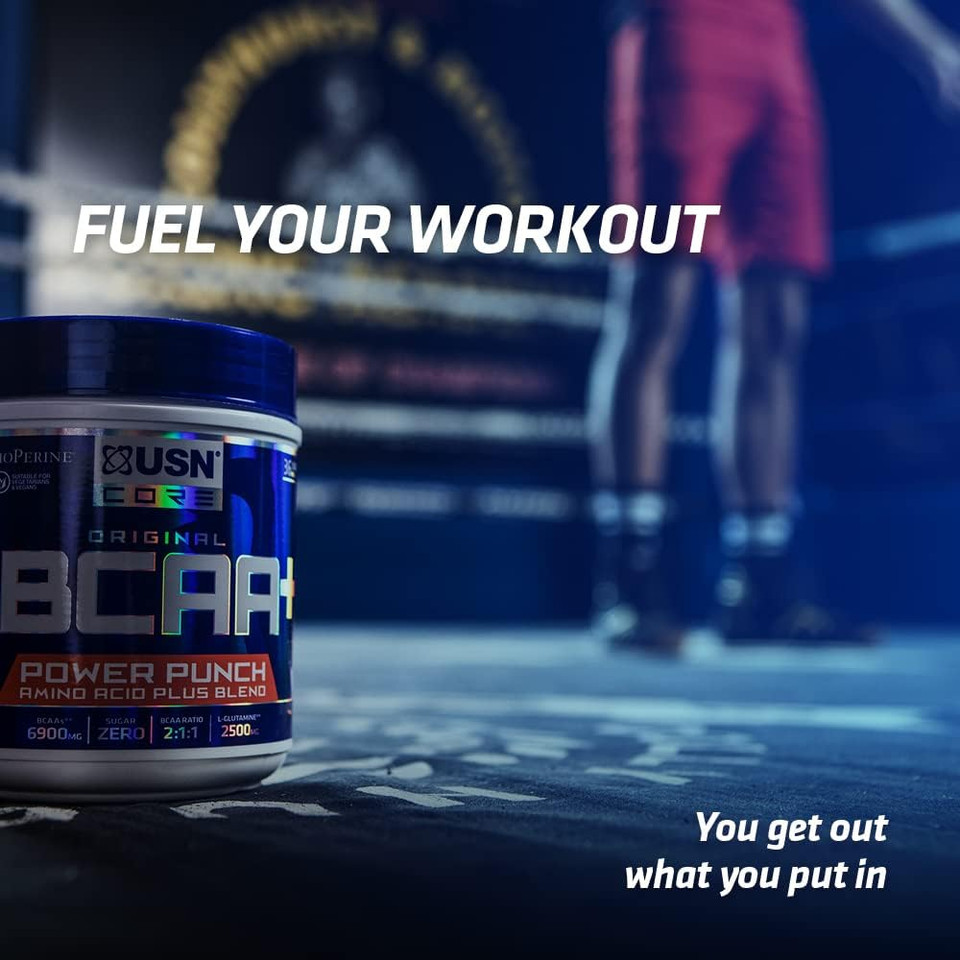 USN Power Punch BCAA Amino Acids Powder, Tangerine Flavour - 400g, Vegan BCAA Powder, Vitamin B6 & No Sugar, Pre Workout or Intra Workout Energy Drink Mix & Dietary Supplement to Maximise Performance
