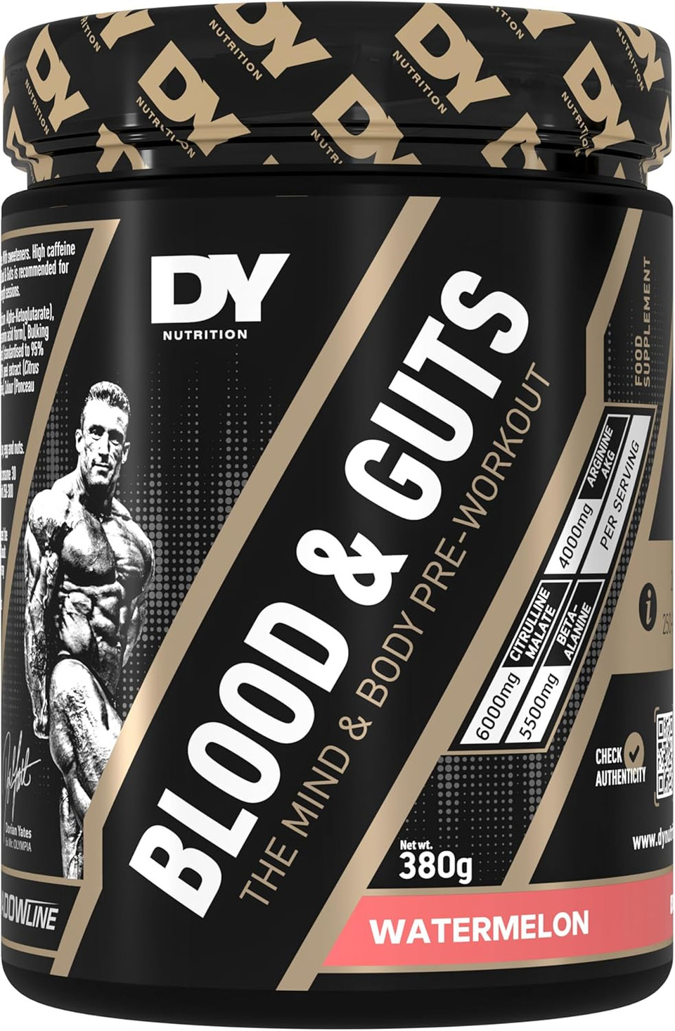 DY Nutrition - Blood and Guts Pre Workout Powder, 380g (Watermelon) - High Strength Preworkout with 350mg Caffeine, Citrulline Malate, Beta Alanine, Arginine AKG, L-Tyrosine, Vitamin B3, Men & Women DY Nutrition - Blood and Guts Pre Workout Powder, 380g (Watermelon) - High Strength Preworkout with 350mg Caffeine, Citrulline Malate, Beta Alanine, Arginine AKG, L-Tyrosine, Vitamin B3, Men & Women