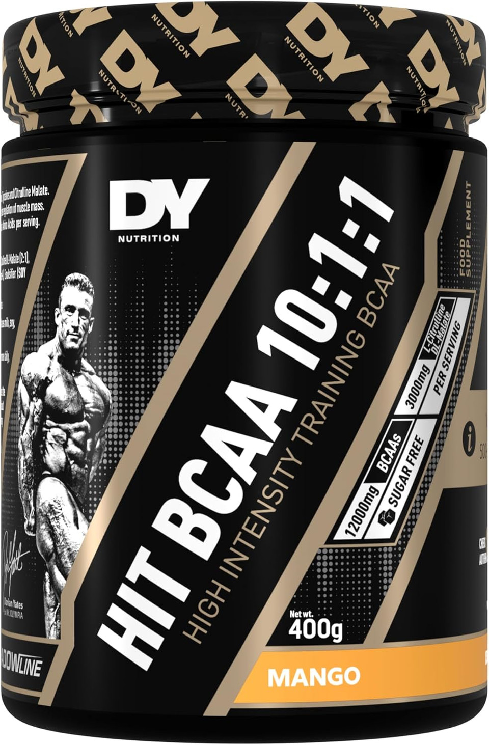DY Nutrition HIT BCAA 10:1:1 (Mango) with L-Citrulline Malate, Beta Alanine + 12g of Branch Chain Amino Acids 400g Powder, 20 Servings - Optimal Pump & Performance | Non Stim Pre & Intra Workout