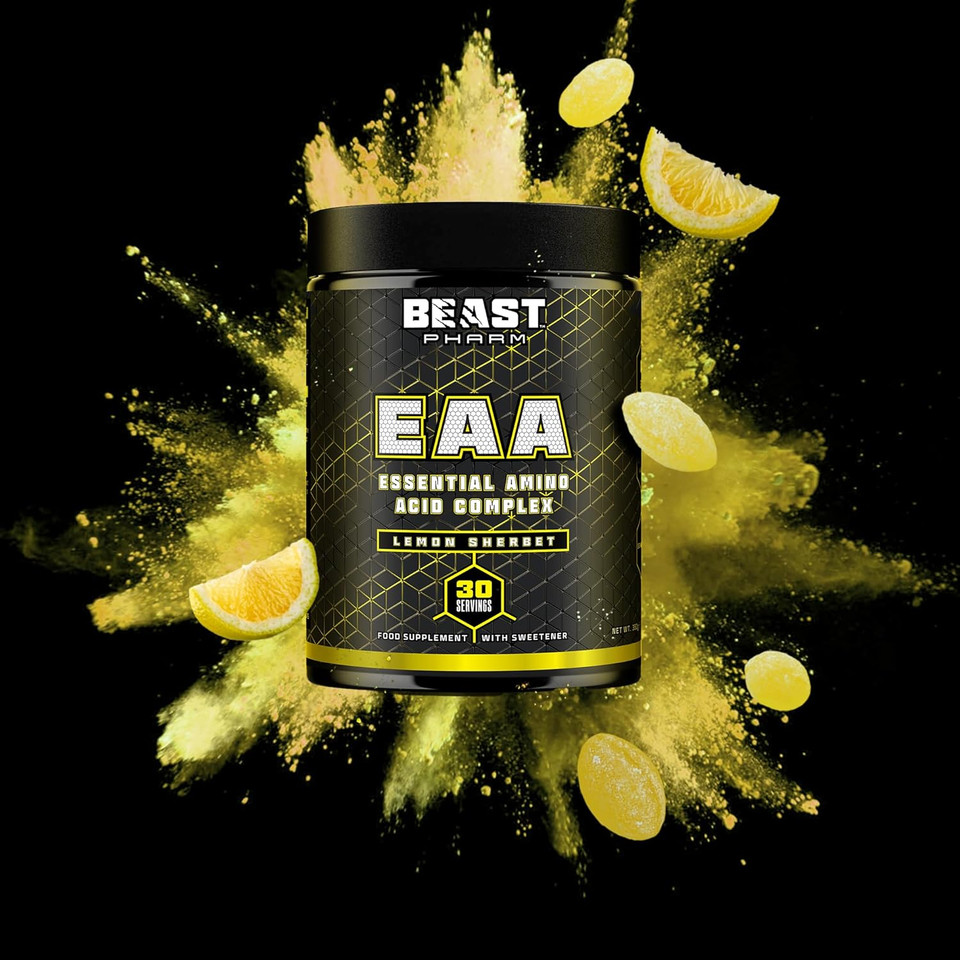 Beast Pharm EAA Amino Acids, 30 Servings Enhanced BCAA Powder | Lemon Sherbet