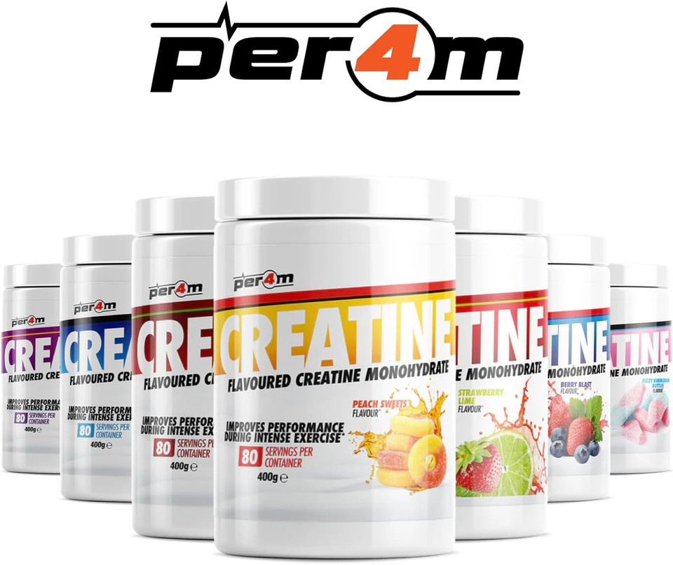 Per4m Creatine Powder | 80 Servings of Micronised Creatine Monohydrate | Performance & Strength | 8 Flavours (400g, Berry Blast)