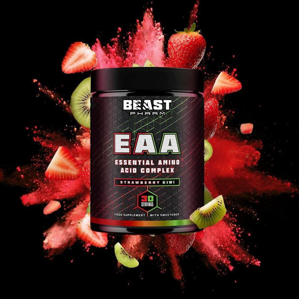 Beast Pharm EAA Amino Acids, 30 Servings Enhanced BCAA Powder | Strawberry Kiwi