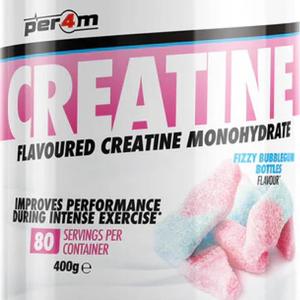Per4m Creatine Powder | 80 Servings of Micronised Creatine Monohydrate | Performance & Strength | 8 Flavours (400g, Fizzy Bubblegum Bottles)