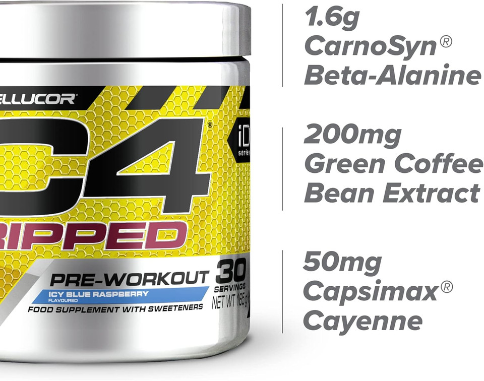 C4 Ripped Pre Workout Powder ICY Blue Raspberry 30 Servings | Zero Sugar Pre Workout with 150mg Caffeine, 500mg L Carnitine, 1600mg Beta Alanine, 200mg Green Coffee Bean Extract
