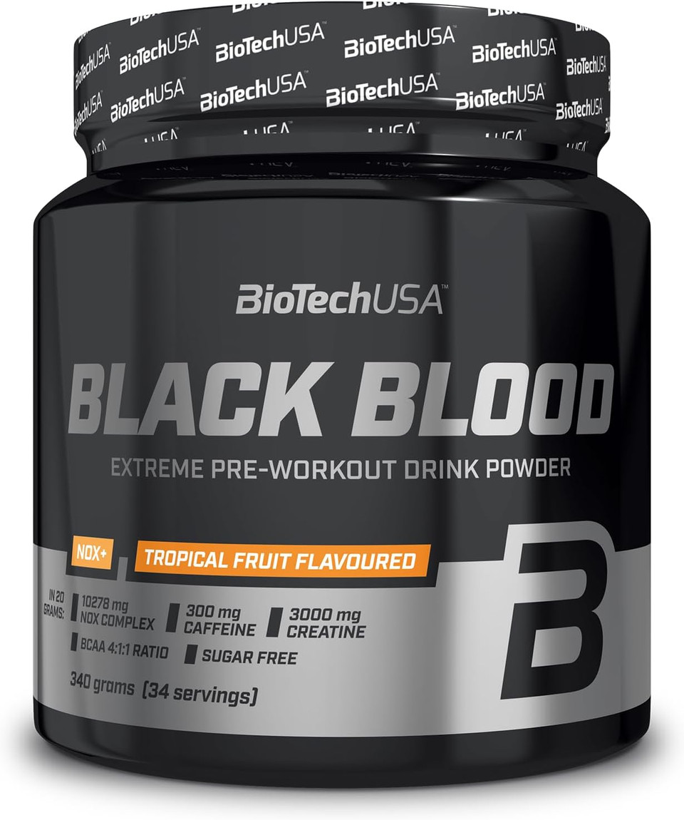 BioTechUSA Black Blood NOX+ | Pre-Workout Formula | with Caffeine, Creatine, Tyrosine | Sugar-Free | 340 g | Tropical Fruit