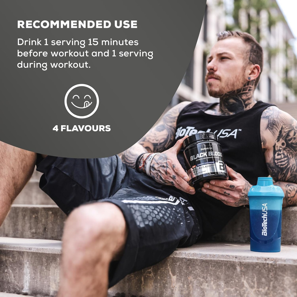 BioTechUSA Black Blood NOX+ | Pre-Workout Formula | with Caffeine, Creatine, Tyrosine | Sugar-Free | 340 g | Tropical Fruit
