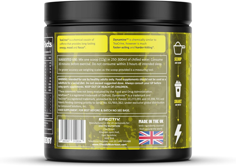 EFECTIV The Edge - Pre Workout Powder 300g - Strawberry Watermelon - Low Calorie Formula with Caffeine, Beta Alanine & Vitamin B12 - Suitable for Vegans - Improved Energy, Mood & Focus (25 Servings)