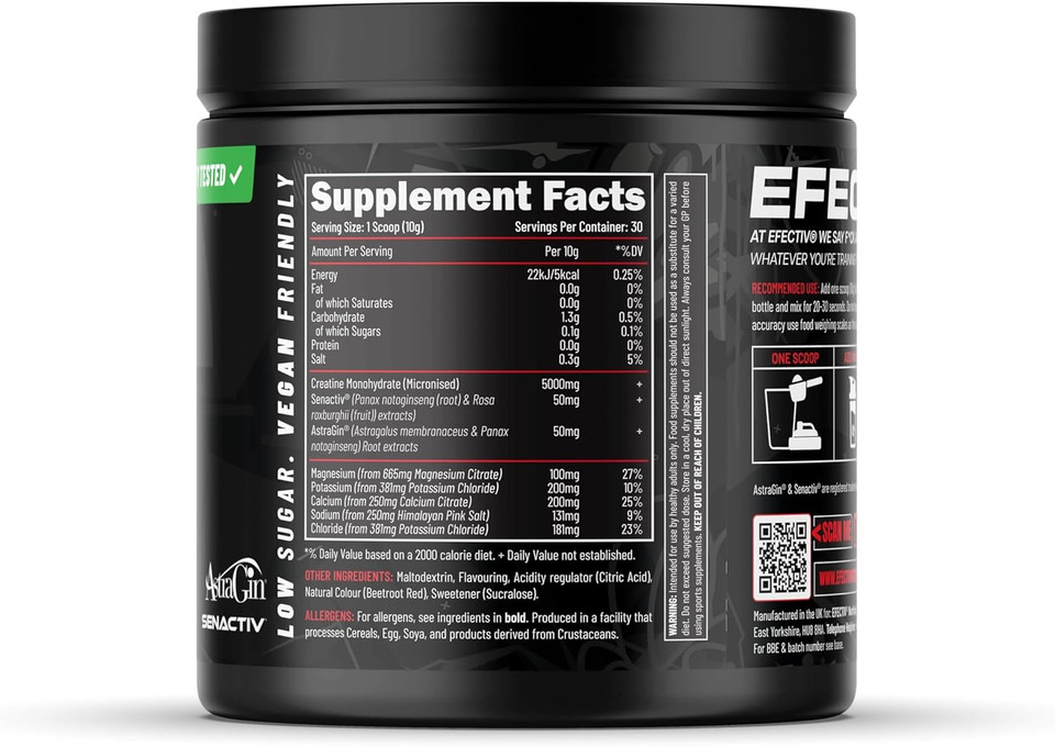 Efectiv Hybrid Creatine Plus Hydration | 5g Creatine Monohydrate Powder | Added Electrolytes | AstroGin for Increased Absorption | 30 Servings | 300 Grams (Mango & Passionfruit)