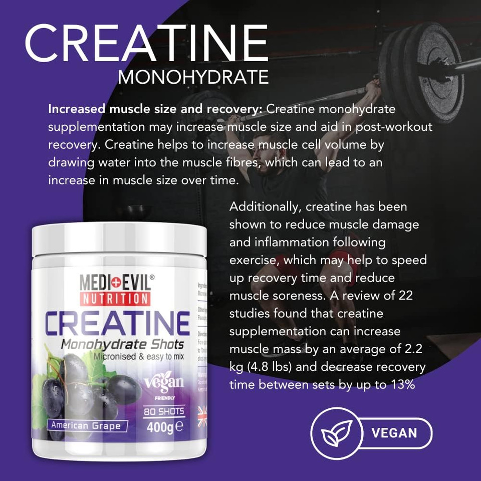 Medi-Evil Nutrition Creatine Monohydrate Shots Powder Form 400g (American Grape)