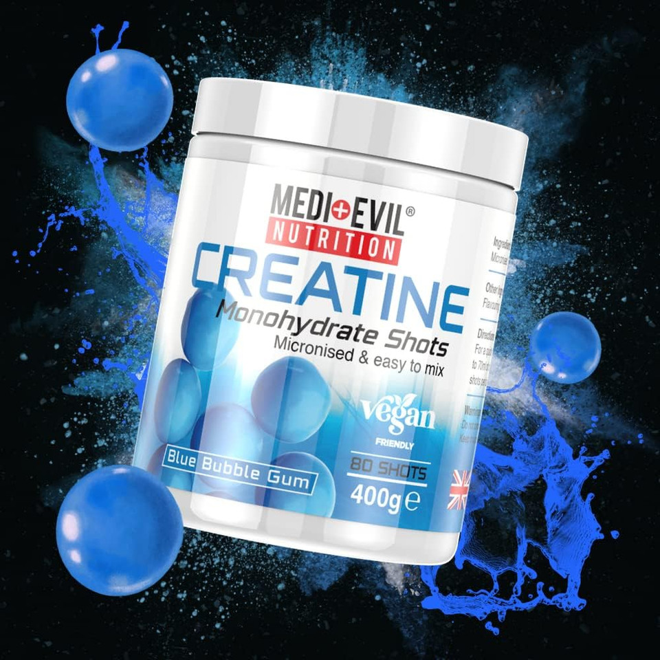 Medi-Evil Nutrition Creatine Monohydrate Shots Powder Vegan Friendly, Cola Max Flavour, 400g, 80 Servings, Micronised for Easy Mixing (Pack of 1 Tub)