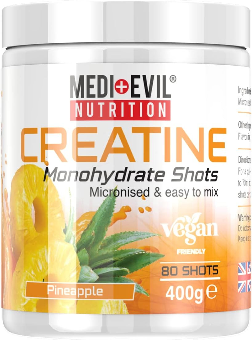 Medi-Evil Nutrition Creatine Monohydrate Shots Powder Vegan Friendly, Forest Fruit Flavour, 400g, 80 Servings, Micronised for Easy Mixing (Pack of 1 Tub)