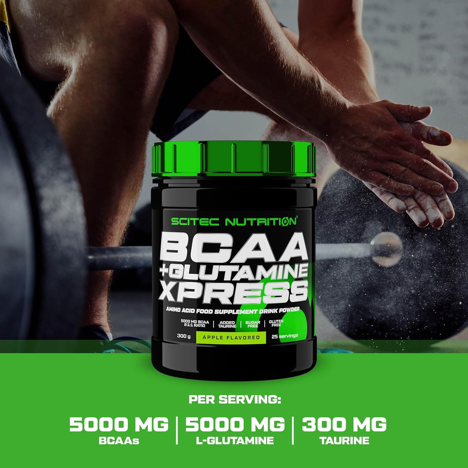 Scitec Nutrition BCAA + Glutamine Xpress  Essential Amino Acid Blend  with 5g 2:1:1 BCAAs  5g Glutamine  Fortified with Taurine, 600 g, Lime