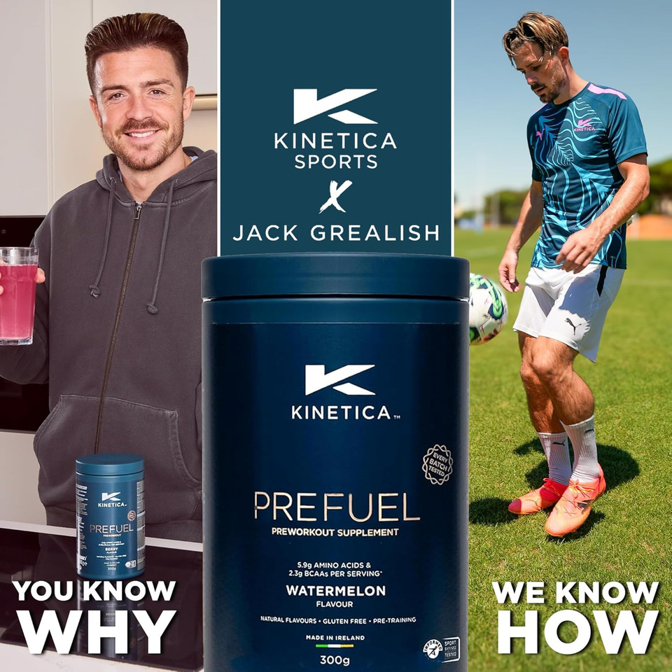 Kinetica Sports Prefuel Pre Workout-Watermelon Flavour |5.9g Amino Acids Blend, 2.3g BCAA's & 95mg Caffeine/Serve, 30 Servings/300g|With Essential Vitamins Minerals|Supports Performance & Energy Boost