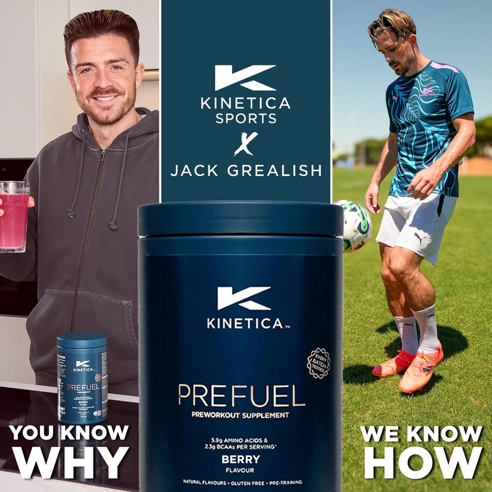 Kinetica Sports Prefuel Pre Workout -Berry Flavour | 5.8g Amino Acids Blend, 2.25g BCAA's & 92mg Caffeine/Serve, 30 Servings/300g| With Essential Vitamins, Minerals|Supports Performance & Energy Boost