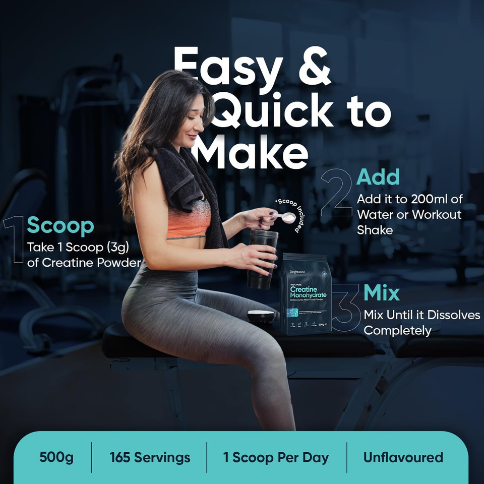 Creatine Monohydrate Powder 1kg - 330 Servings - Pure Micronised Creatine Powder - 10+ Months Supply - Unflavoured, Vegan-Friendly, & Easy to Mix - Scoop Included - for Both Men & Women