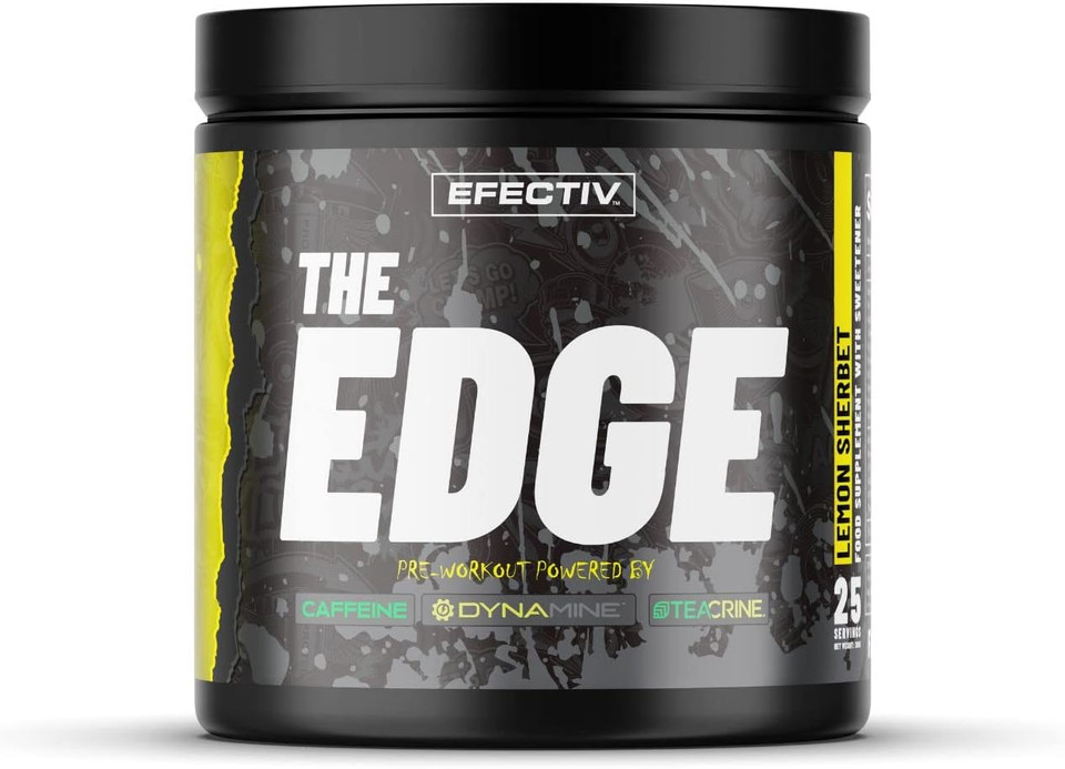 EFECTIV The Edge - Pre Workout Powder 300g - Lemon Sherbet - Low Calorie Formula with Caffeine, Beta Alanine & Vitamin B12 - Suitable for Vegans - Improved Energy, Mood & Focus (25 Servings)