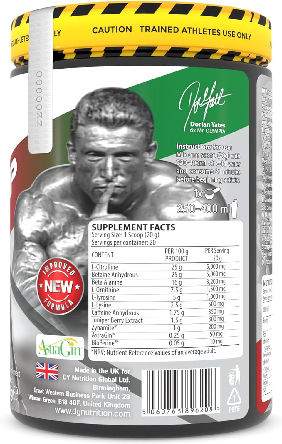 DY Nutrition - NOX Pump Pre Workout Powder | 350mg Caffeine | Strawberry Kiwi | High Performance Preworkout for Focus, Pump & Energy with L-Citrulline, Beta Alanine, L-Tyrosine. 400g. 20 Servings