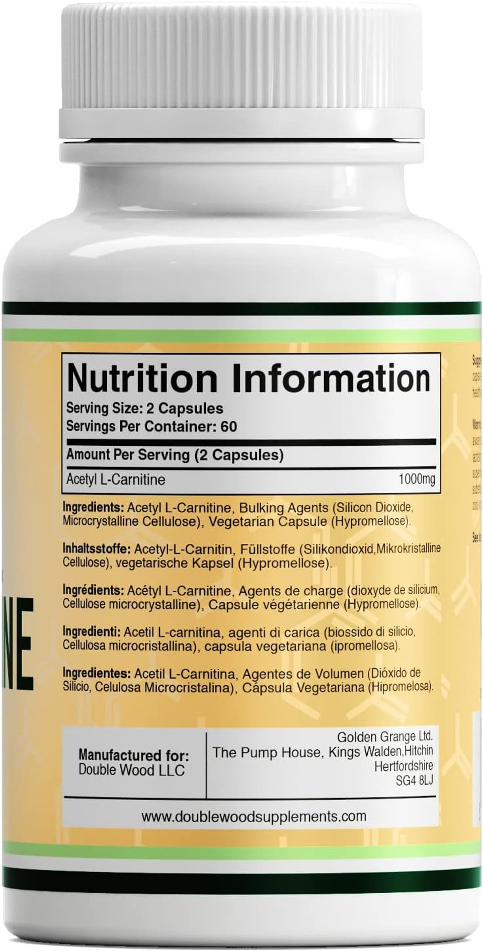 DW Acetyl L-Carnitine Capsules | 120 High Strength L Carnitine Supplements - 1000mg per Serving | Non-GMO & Gluten Free | Manufactured in The UK