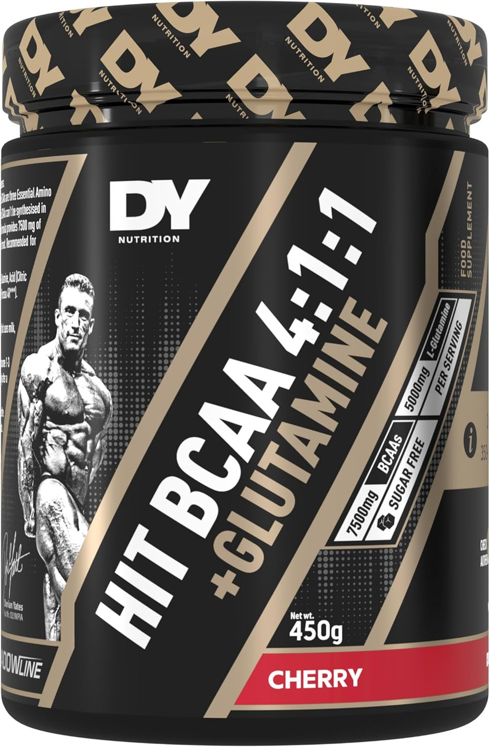 DY Nutrition HIT BCAA 4:1:1 + Glutamine, 450g, 30 Servings (Cherry Flavour) Branch Chain Amino Acid Powder Drink for Optimal Pump & Performance | Pre & Intra Workout Supplement